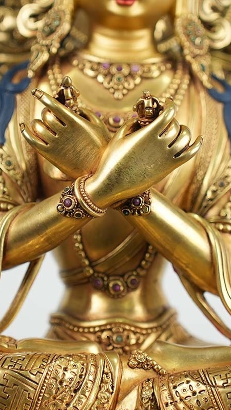 Vajradhara Buddha statue art in Tibetan Buddhism, pure handmade using mineral pigments, refined Tibetan Buddhist statues for spiritual spaces