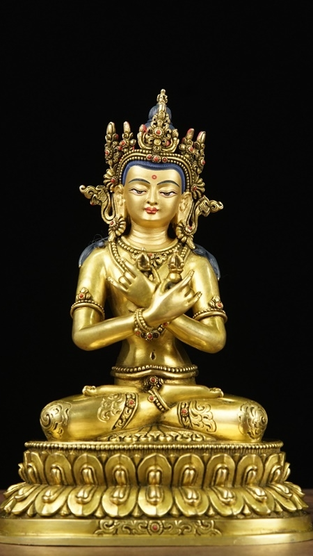 Handmade Vajradhara Buddha Statue-Art, gold gilt Tibetan Buddhist statues crafted with traditional techniques and mineral materials