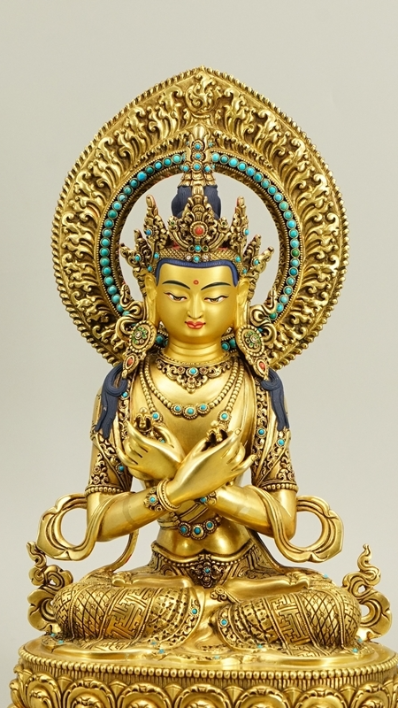 Vajradhara Tibetan Buddhist statues with gilded finish, refined Buddha Statue-Art handcrafted for meditation altar and sacred space