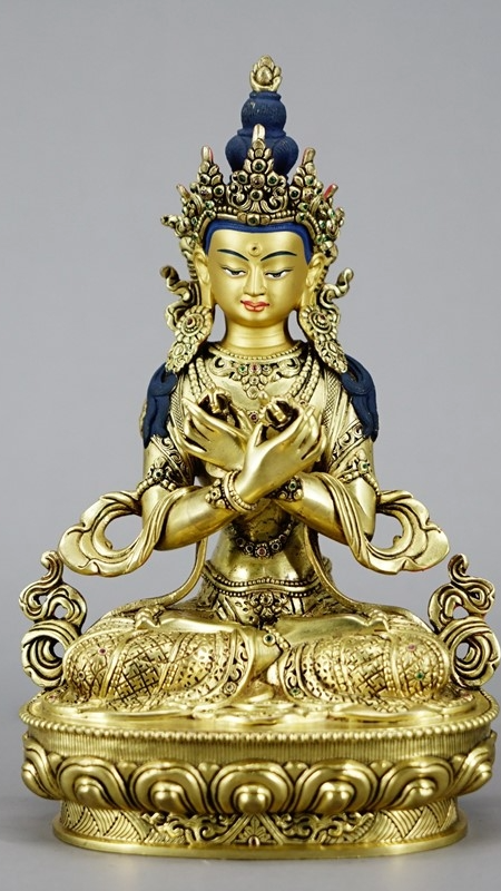 Handmade Vajradhara Buddha statue, gilded Tibetan Buddhist statues created with traditional mineral materials, high-quality Buddha Statue-Art for altar and spiritual practice