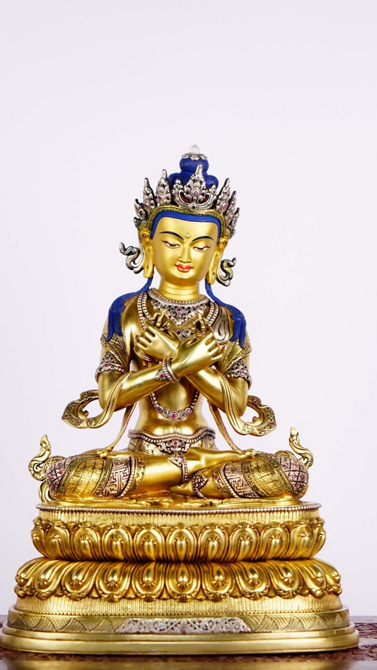 Tibetan-Buddhist Vajrapani Buddha Sculpture – Handpainted Copper