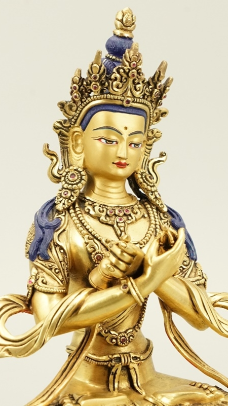Handmade Vajradhara Buddha Statue-Art, gold gilt Tibetan Buddhist statues crafted with traditional mineral materials
