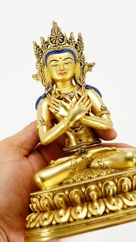 Tibetan Buddhist Vajradhara Dharmakaya Buddha statue, gilded and crafted with mineral materials, sacred Buddha Statue-Art