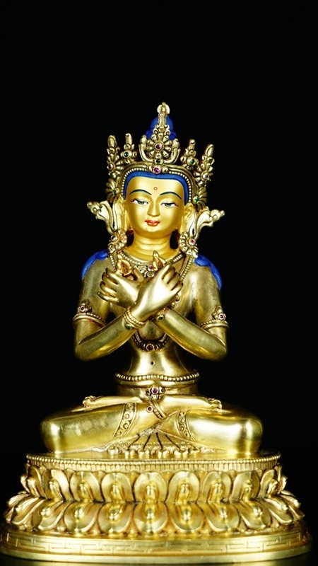 Gilded copper Vajradhara Buddha Statue-Art, Tibetan Buddhist statues handmade with mineral pigments and traditional craftsmanship