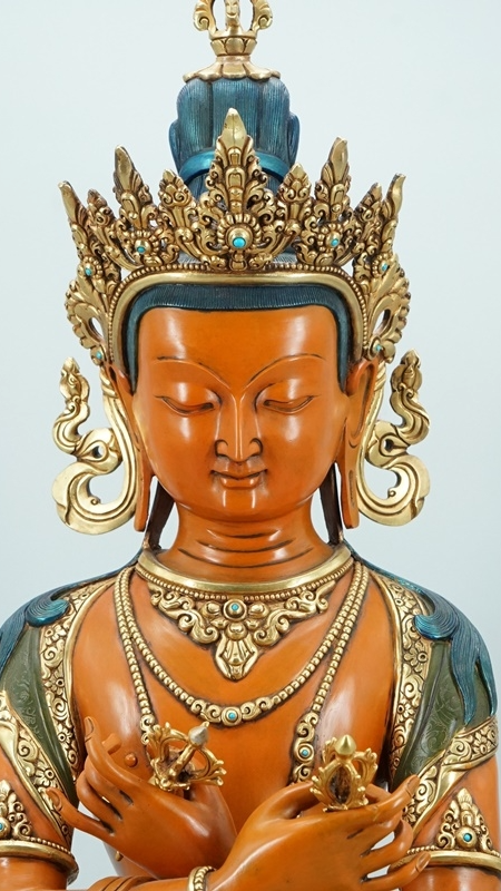 Gilded Vajradhara tantric deity statue in Tibetan Buddhism, handcrafted and hand-painted with mineral materials