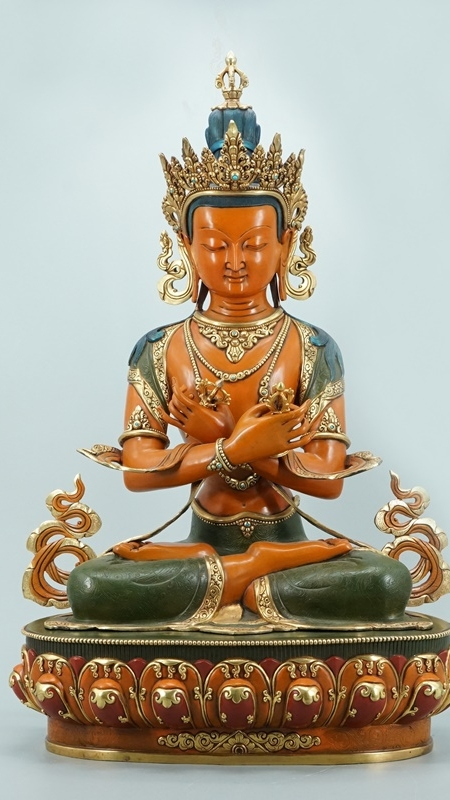 Tibetan Buddhist Vajradhara meditation statue, handcrafted Buddha Statue-Art with gilded surface and mineral materials