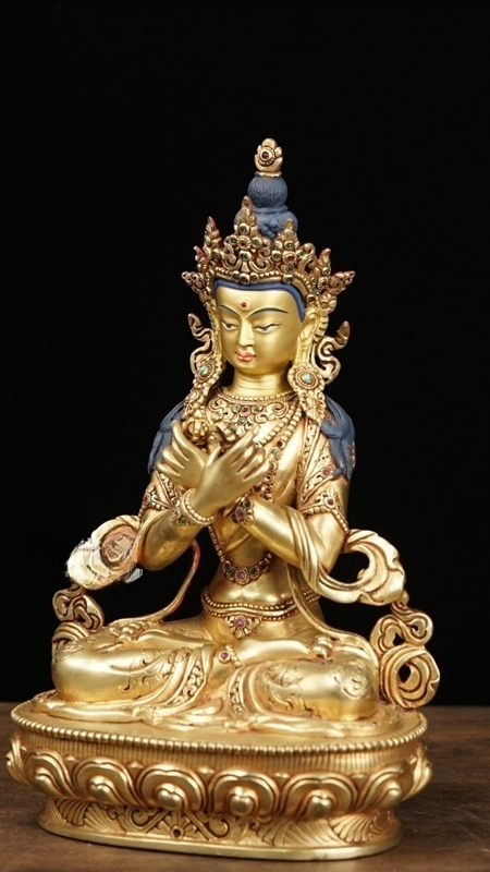 Sacred Vajradhara Tibetan Buddhist statues, handcrafted with gilded surface and mineral materials, ideal Buddha Statue-Art for meditation space