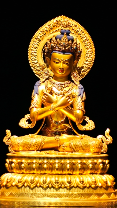 Pure handmade Vajradhara Buddha Statue-Art with gold gilt finish, authentic Tibetan Buddhist statues for meditation altar