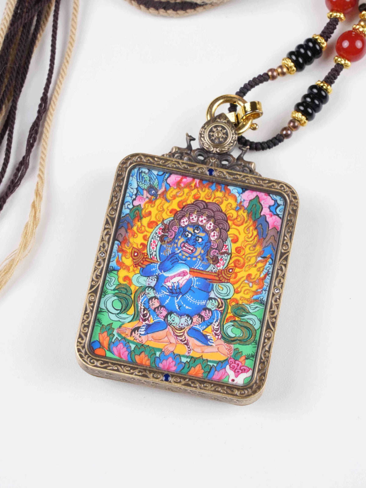 Tibetan Buddhist Gau box pendant featuring Vajrapani, the protector of wisdom and strength.