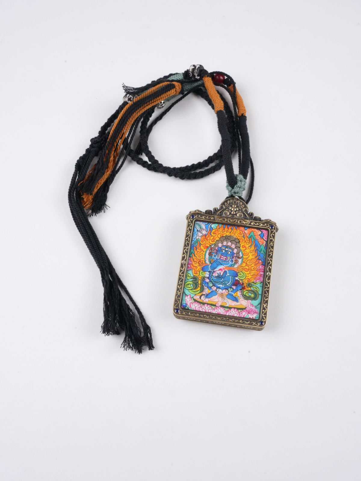 Authentic hand-painted Vajrapani Thangka pendant for spiritual awakening and courage.