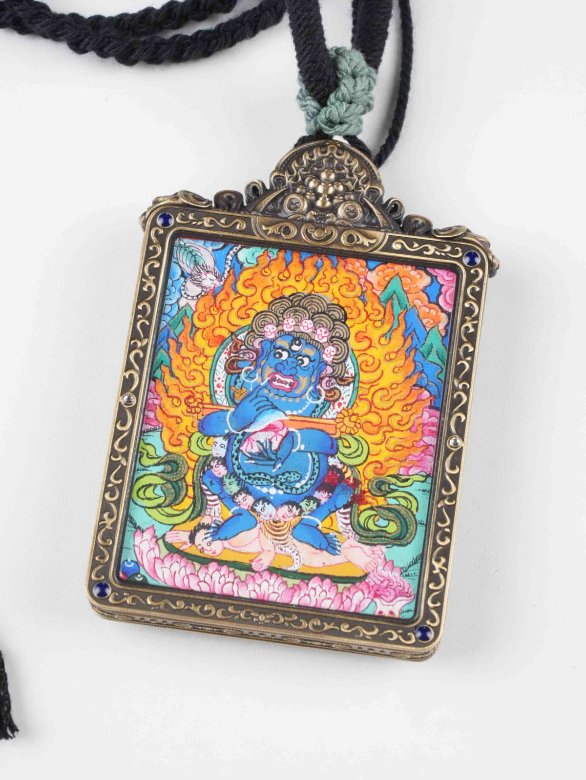 Miniature Vajrapani Thangka hand-painted on canvas using natural mineral pigments.
