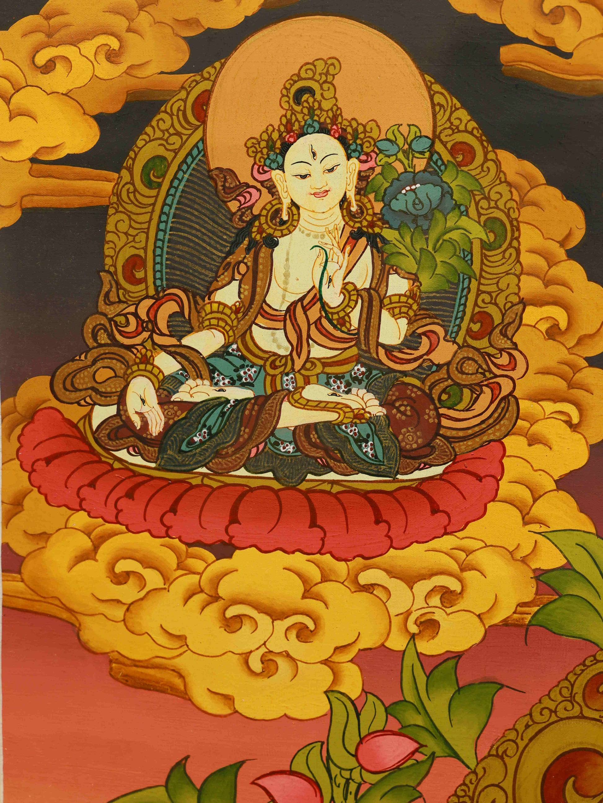  Tibetan Thangka of Vajrasattva - Handmade with Mineral Colors, Purification Deity