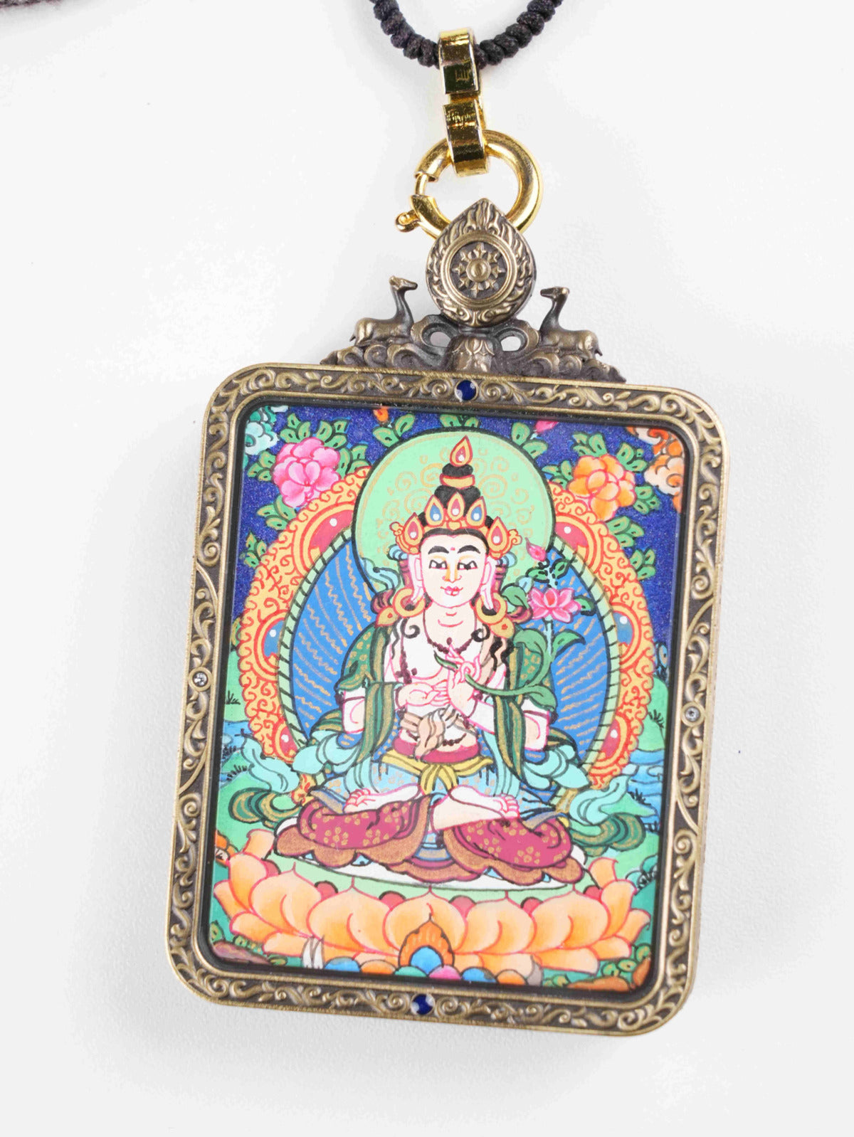Vajrasattva purification deity pendant hand-painted in traditional Tibetan Thangka style.