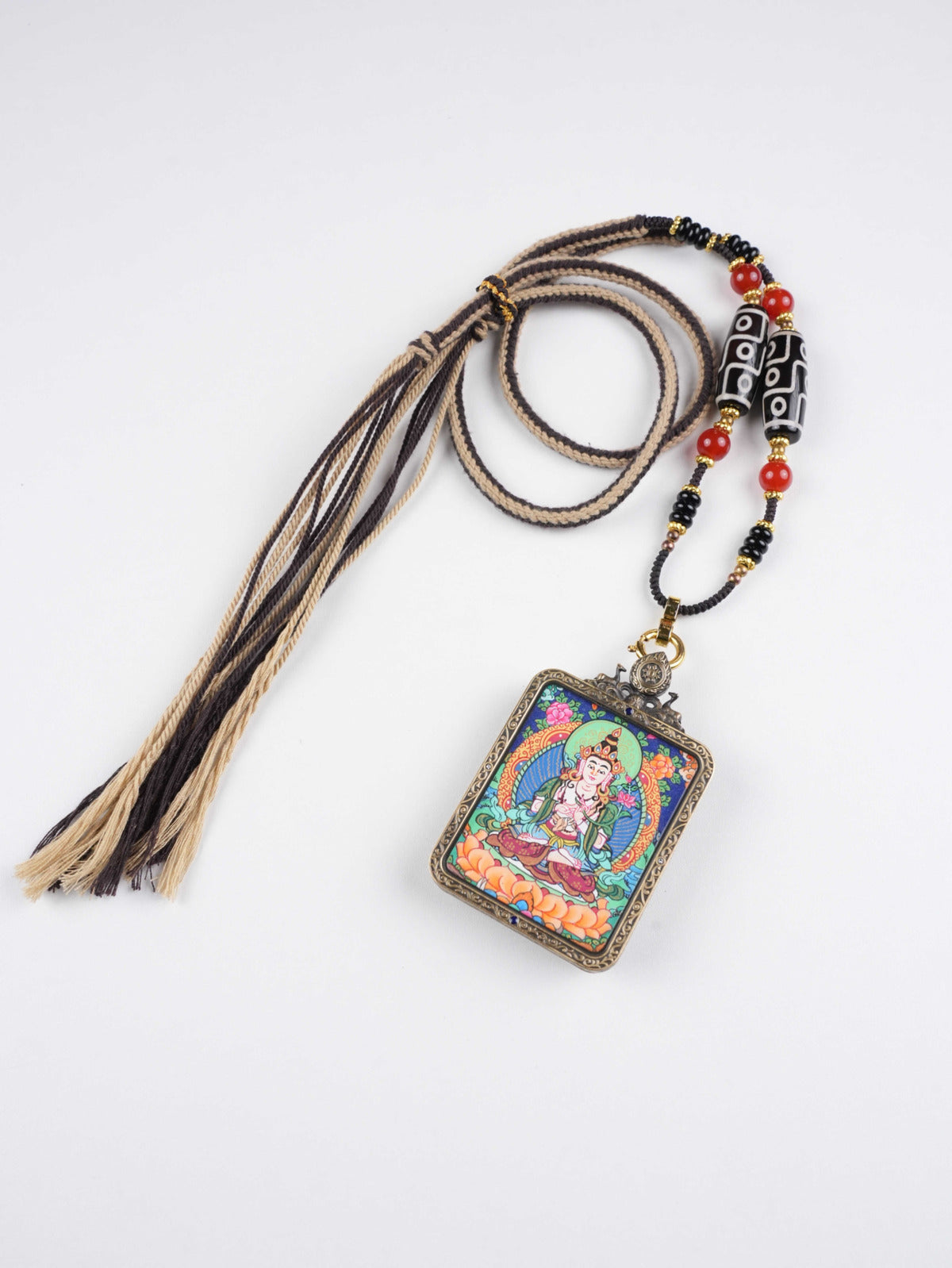 Hand-painted Vajrasattva Thangka pendant ideal for practitioners seeking spiritual purification.