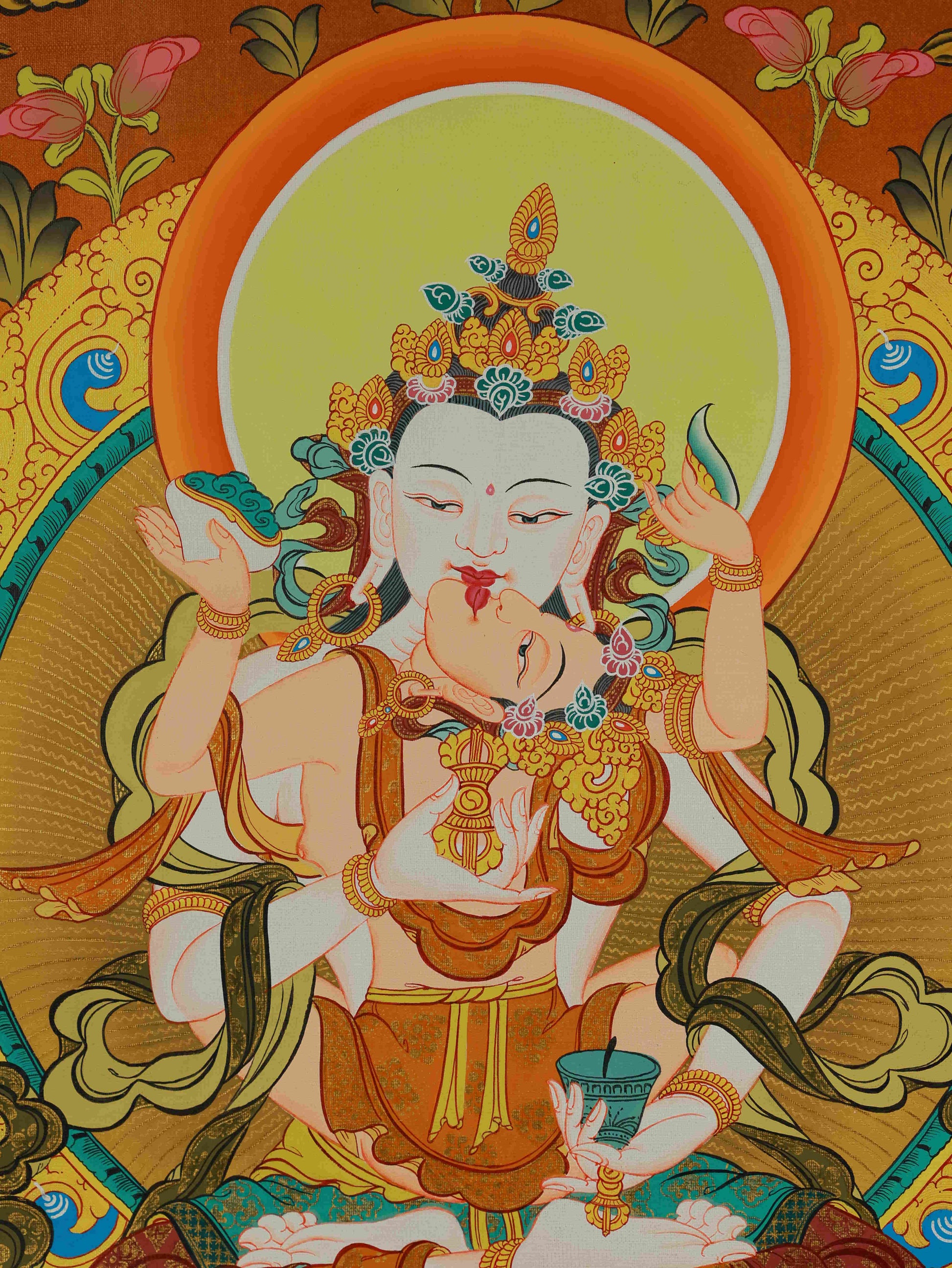 Yab-Yum Vajrasattva Tibetan Thangka Painting – hand-painted thangka art symbolizing unity and enlightenment.