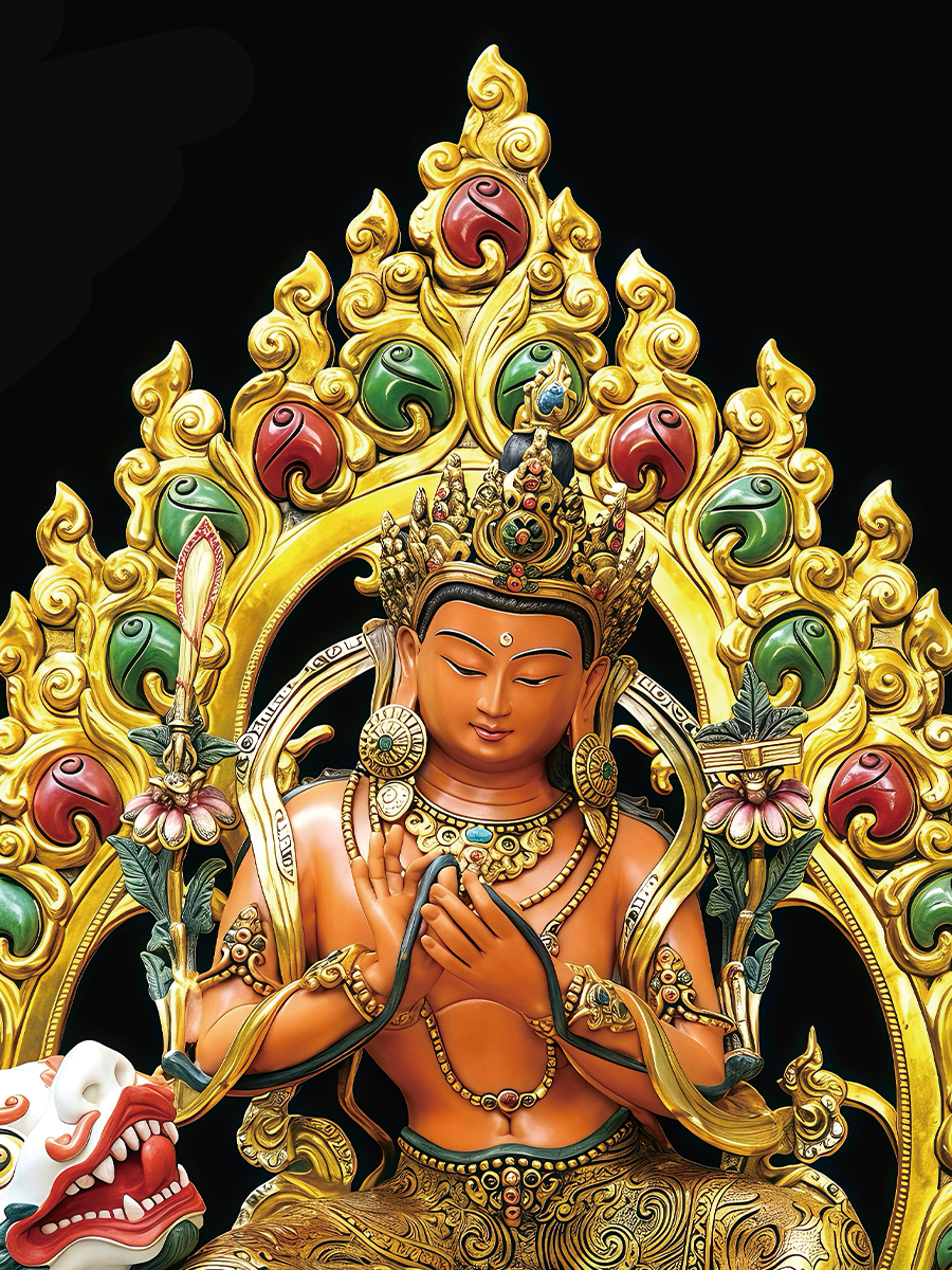  Fine-detail painted Manjushri statue made of pure copper, the perfect embodiment of Tibetan Buddhist statues for spiritual home decor.