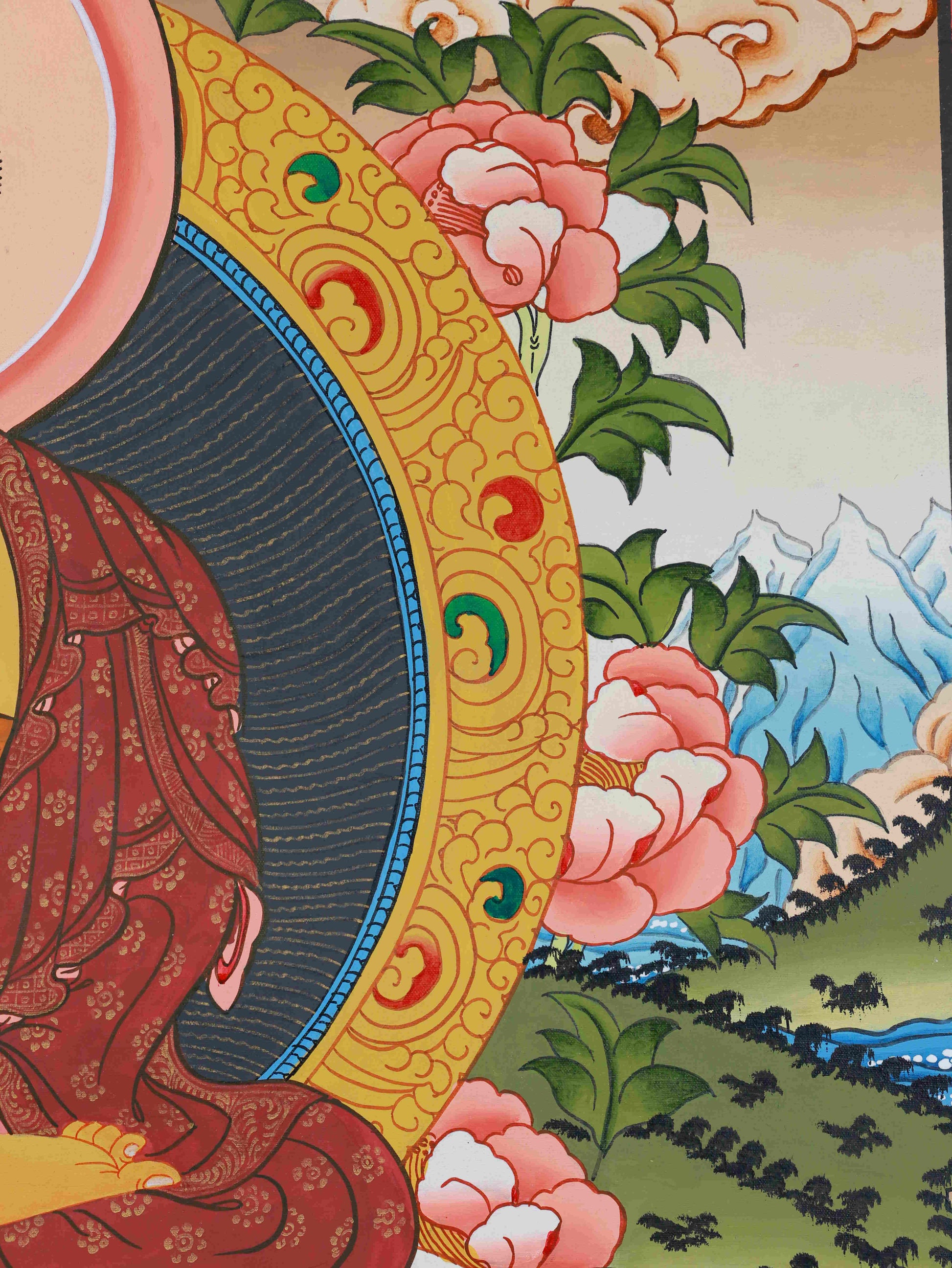 Heritage Tibetan Buddhist Thangka painting of Shakyamuni Buddha, showcasing ancient Himalayan artistic traditions.
