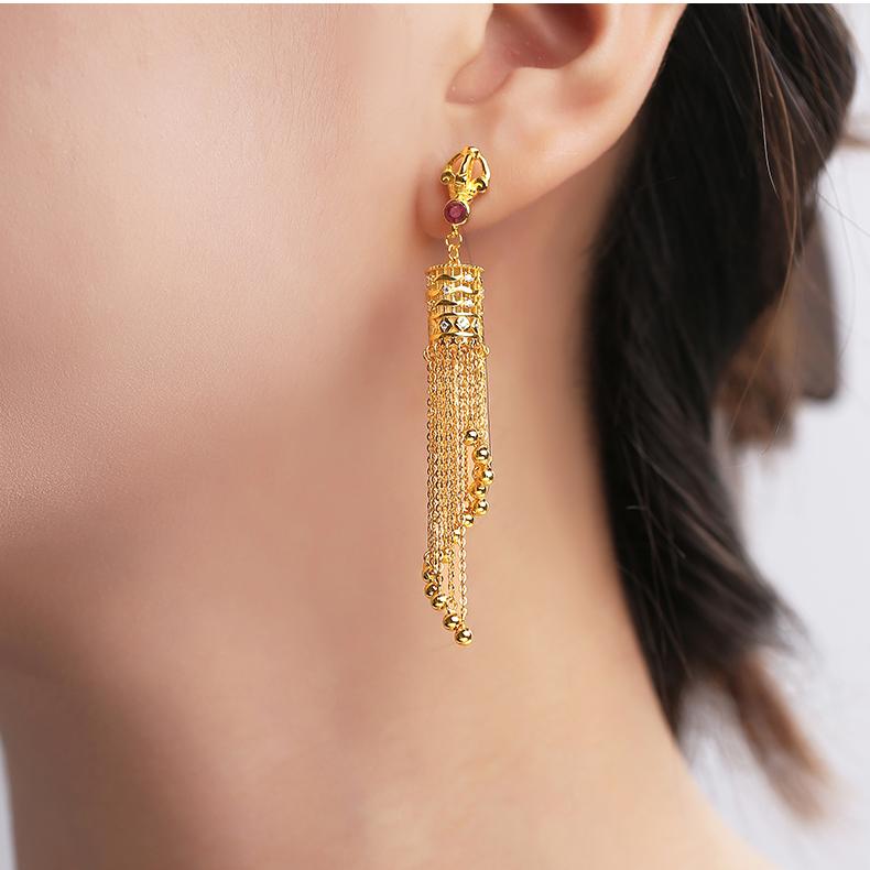 "Tibetan Buddhist handmade Wanfu Jinan earrings in 925 silver with zircon, symbolizing harmony, prosperity, and spiritual growth."