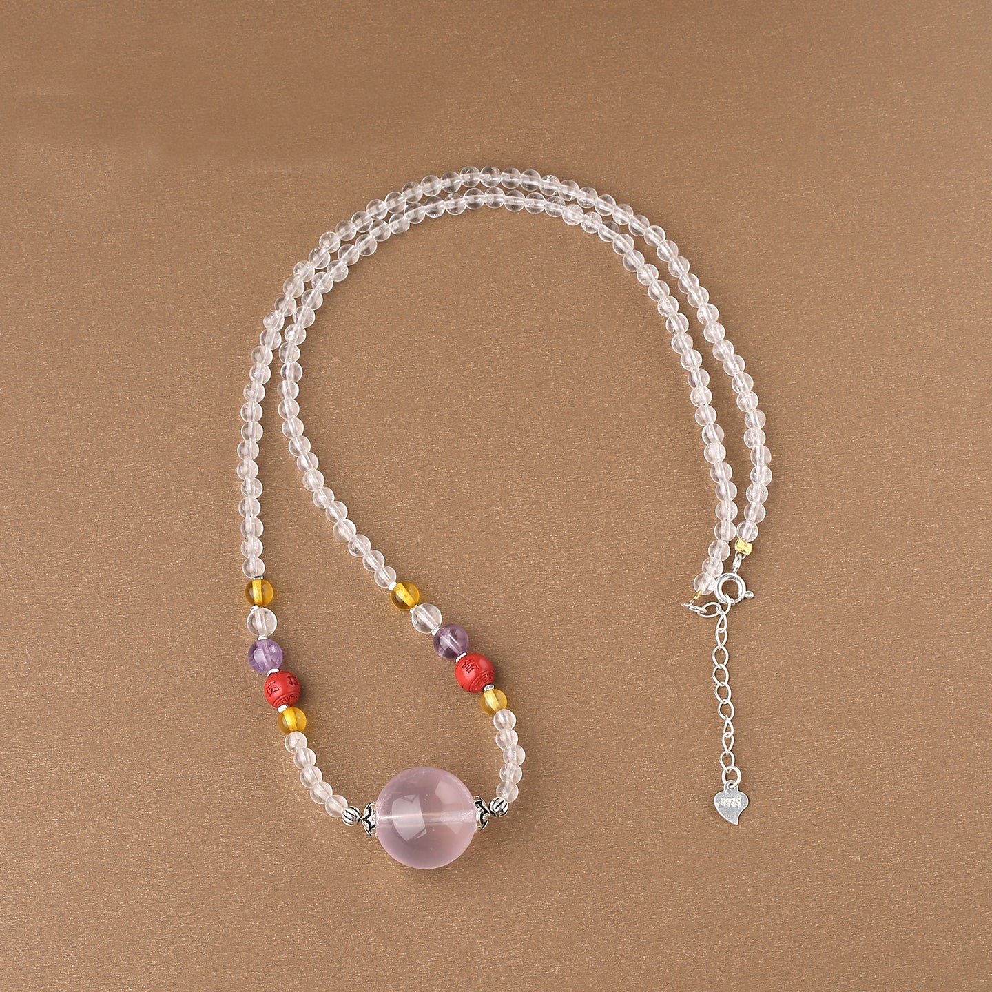 Tibetan Buddhist crystal cinnabar pendant necklace for protection and balance.