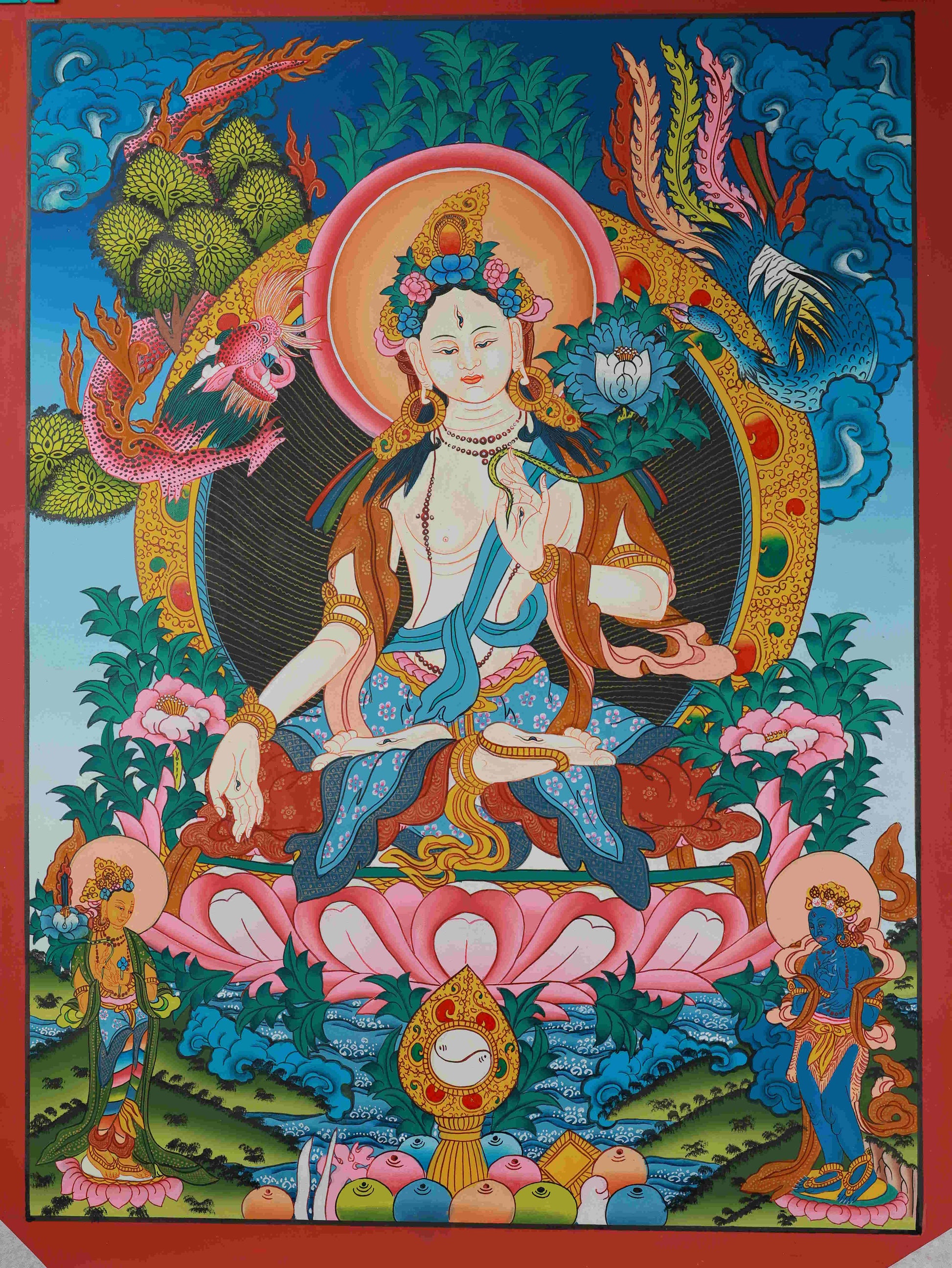 Tibetan Buddhist White Tara Thangka - Healing Energy with Mineral Colors