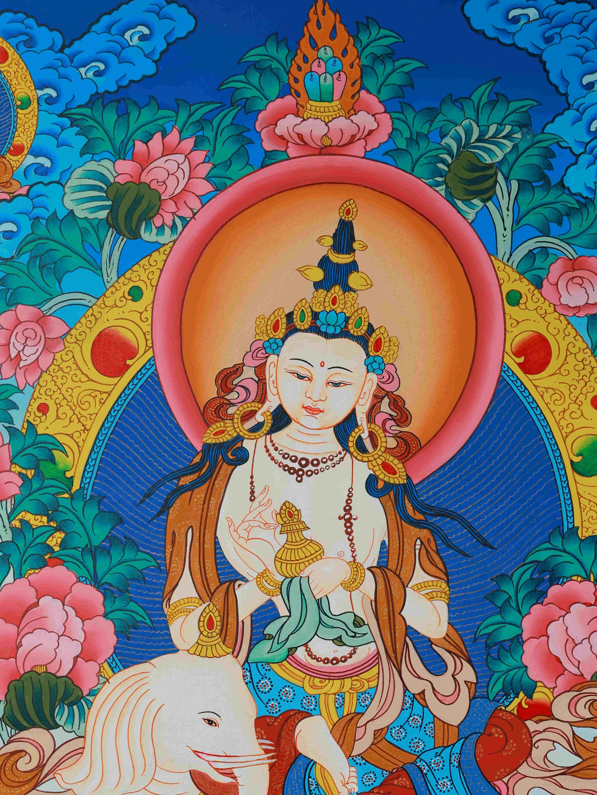 Handmade Tibetan Buddhist White Tara Thangka Painting


