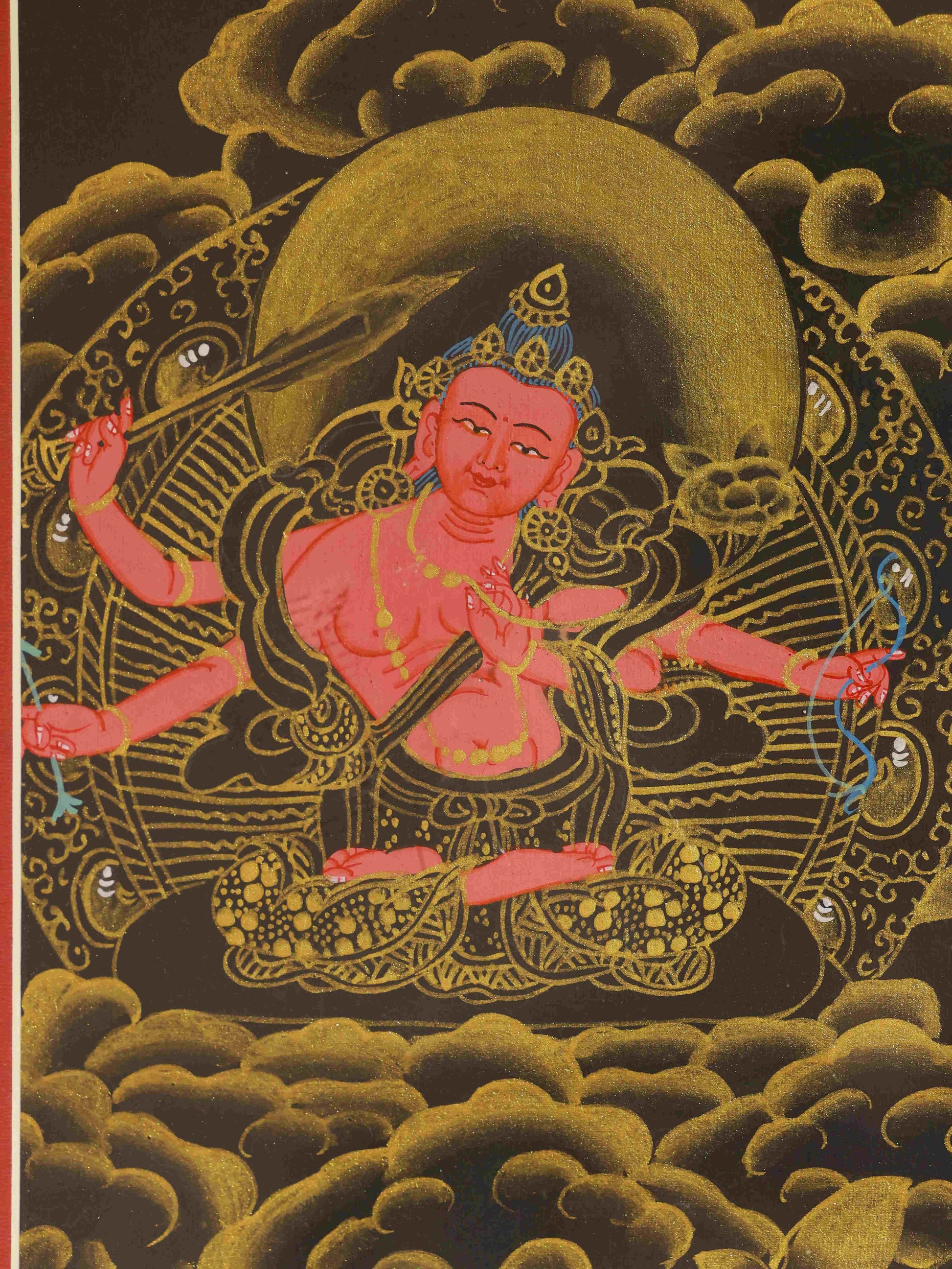Traditional Manjushri Bodhisattva Thangka, meticulously hand-painted on canvas with mineral pigments, a masterpiece of Tibetan Buddhist art.