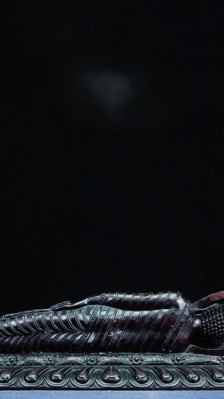 Tibetan Buddhist reclining Buddha statue made of hand-carved wood and natural mineral pigments, sacred Buddhist artwork representing authentic Tibetan Buddhist statues and Buddha Statue-Art