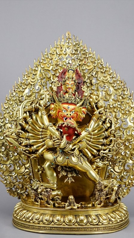 Tibetan-Buddhist Vajrapani Buddha, Hand-Painted Mineral Art