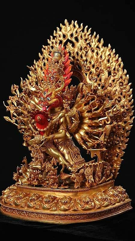 Vajra Bhairava Yamantaka Tibetan Buddhist statue made of pure silver, mineral pigment details, classic Tibetan Buddhist statues and Buddha Statue-Art.