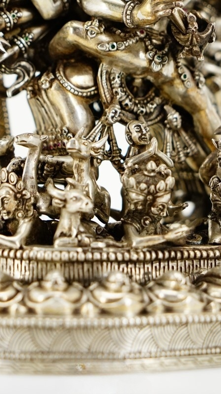 Wrathful Yamantaka Tibetan Buddhist statue crafted from pure silver, hand-painted mineral pigments, classic Tibetan Buddhist statues and Buddha Statue-Art.