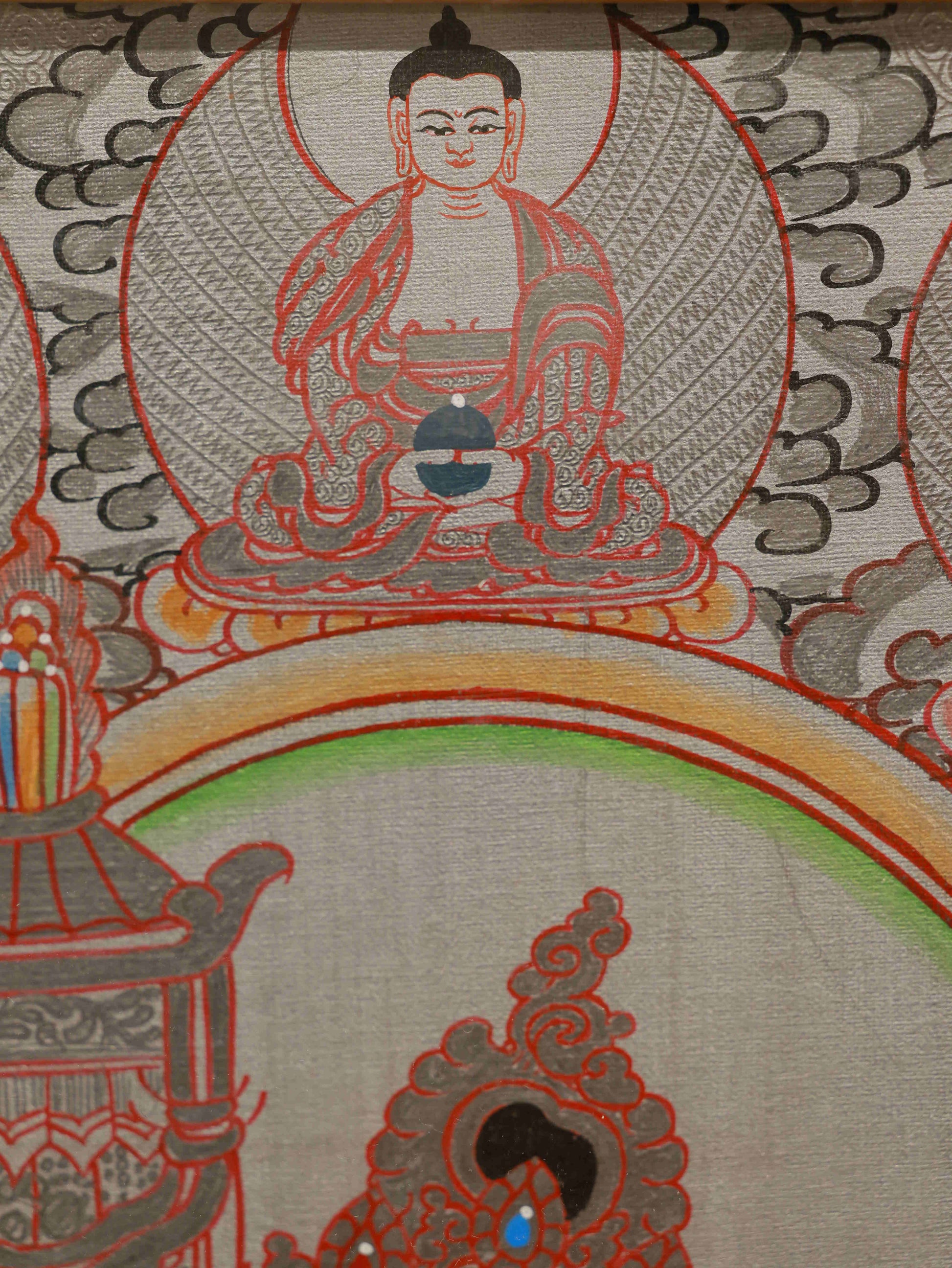 Handcrafted Yellow Dzambhala Tibetan Thangka for meditation and shrine.