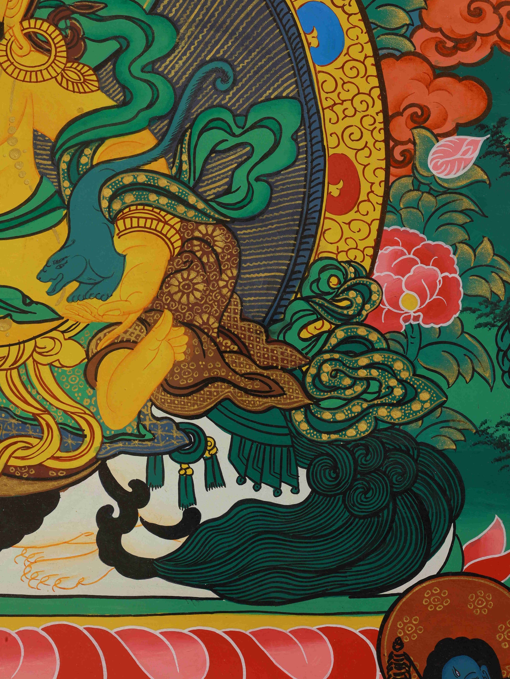 Tibetan Yellow Dzambhala Thangka Painting – Traditional Buddhist art for prosperity and blessings.