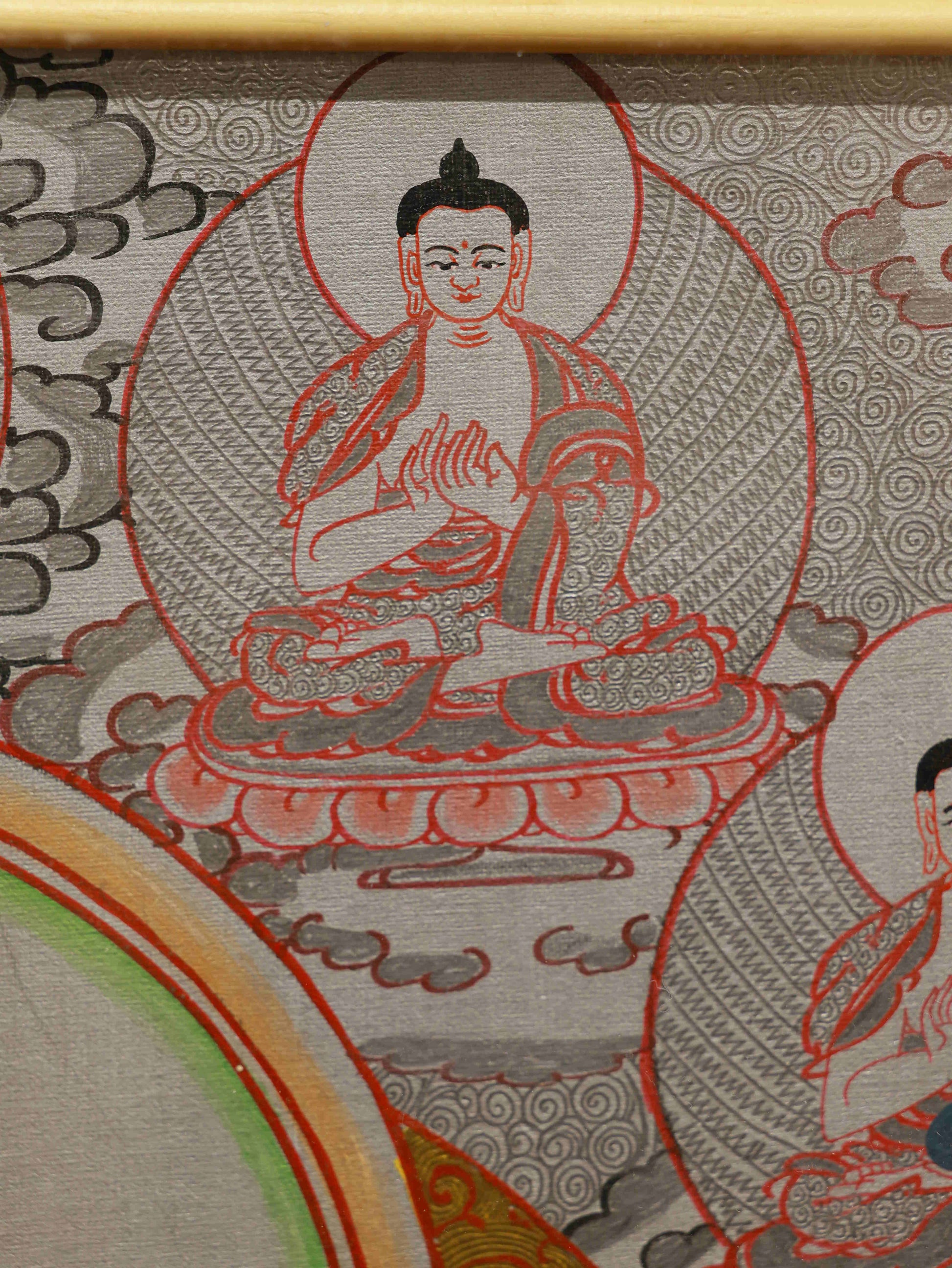 Yellow Dzambhala Thangka painting for career success and business blessings.