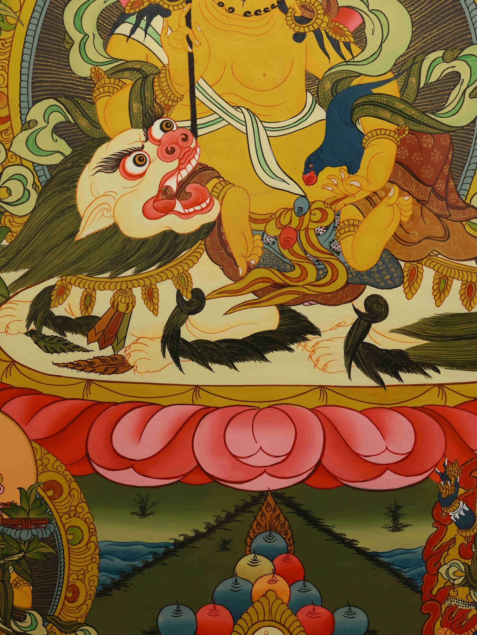 Yellow Dzambhala Thangka – Traditional Tibetan Thangka Painting for Prosperity
