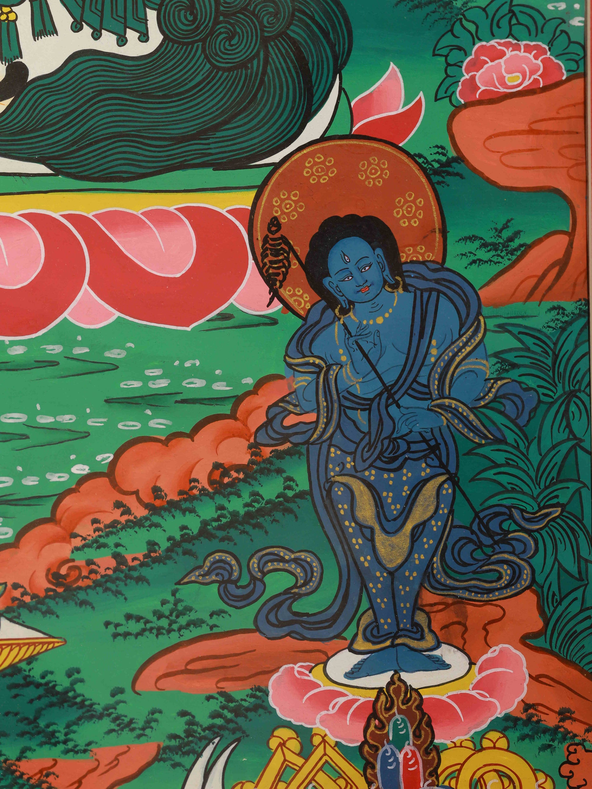 Tibetan Buddhist Dzambhala Thangka – Handmade art attracting wealth and good fortune.