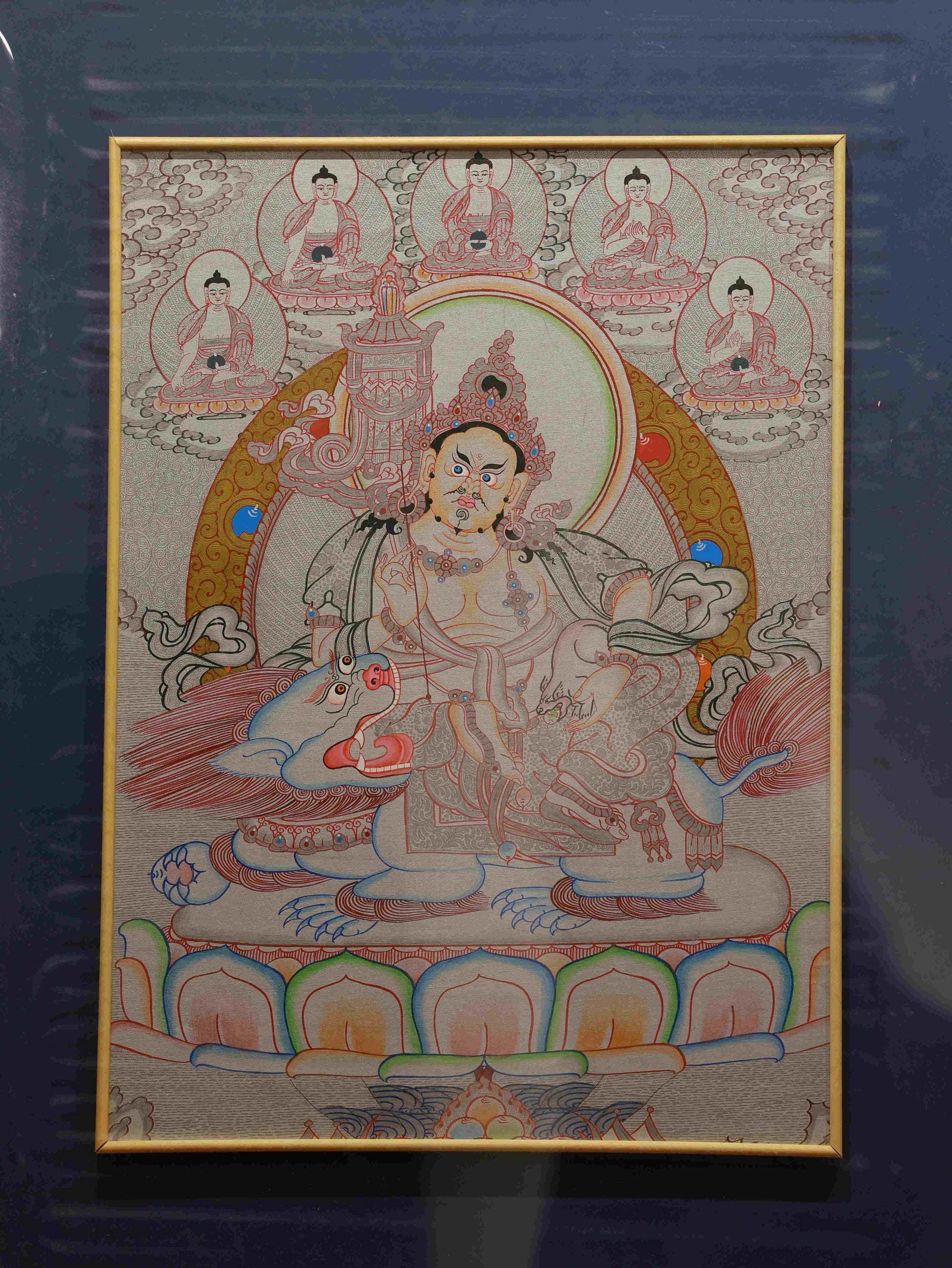 Hand-painted Tibetan Buddhist Yellow Dzambhala Thangka for wealth and prosperity.
