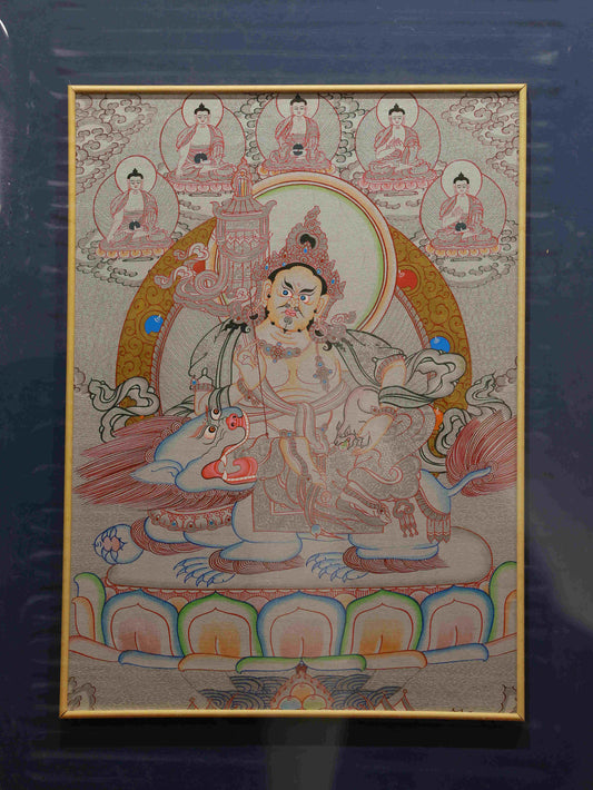 Hand-painted Tibetan Buddhist Yellow Dzambhala Thangka for wealth and prosperity.
