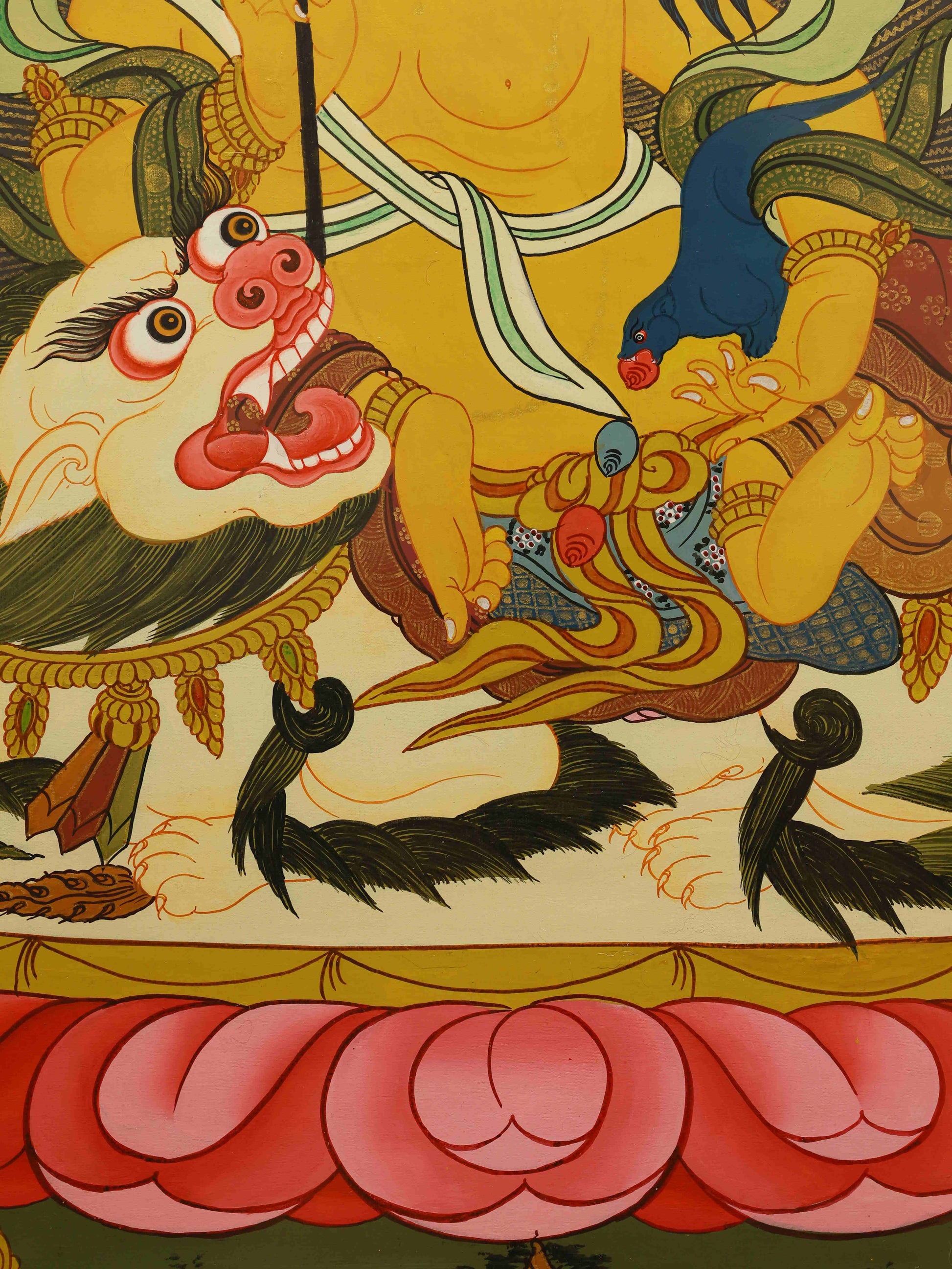 Tibetan Thangka Art of Yellow Dzambhala – Hand-painted on Canvas for Blessings