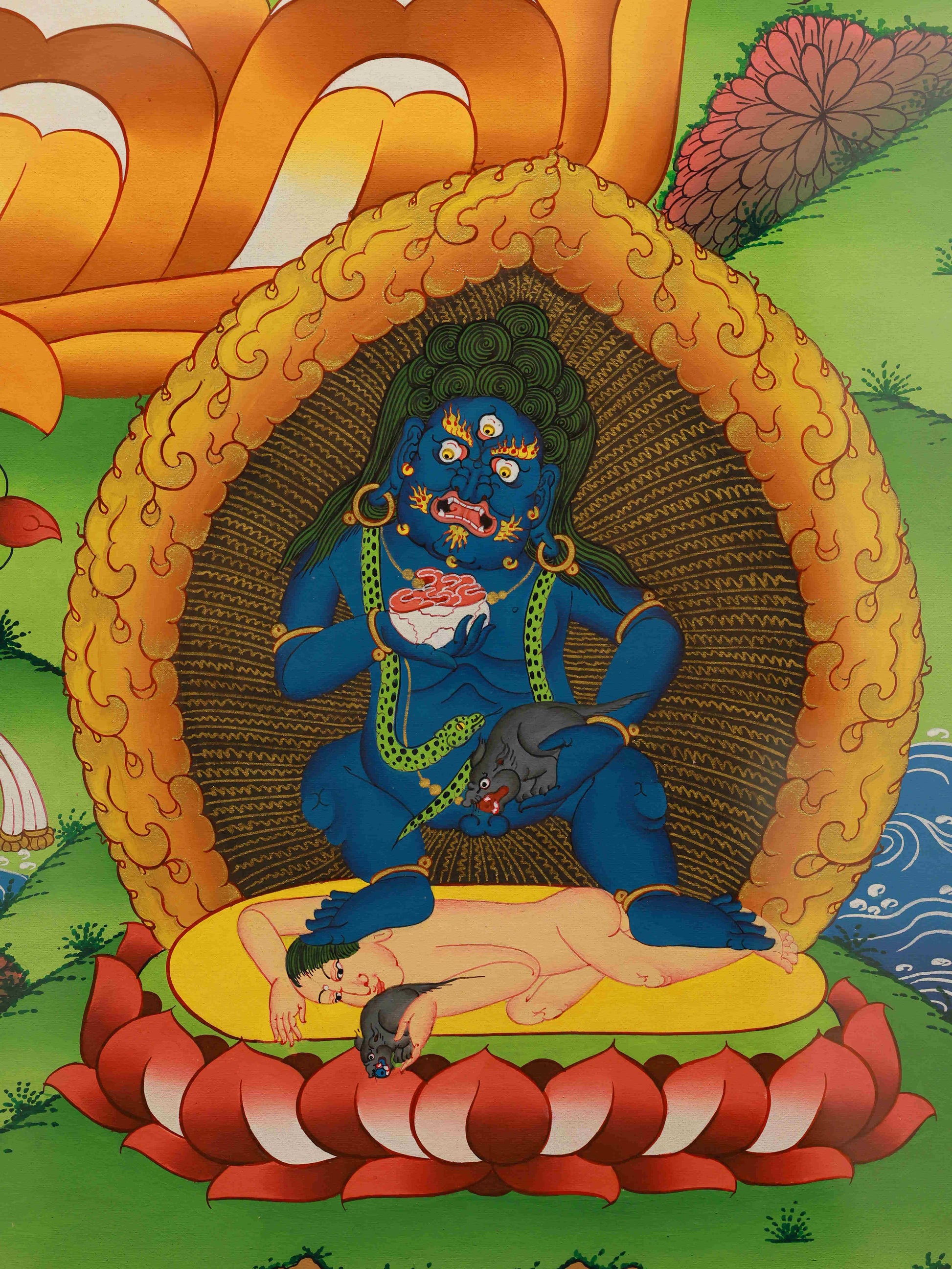 Newar Yellow Dzambhala Wealth Deity Thangka for spiritual and material abundance.