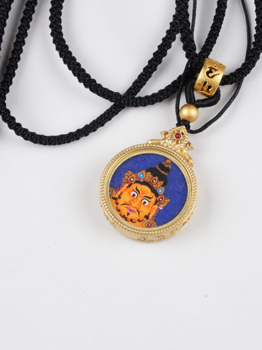 Handmade Yellow Jambhala thangka painting - traditional Tibetan Buddhist art with mineral pigments