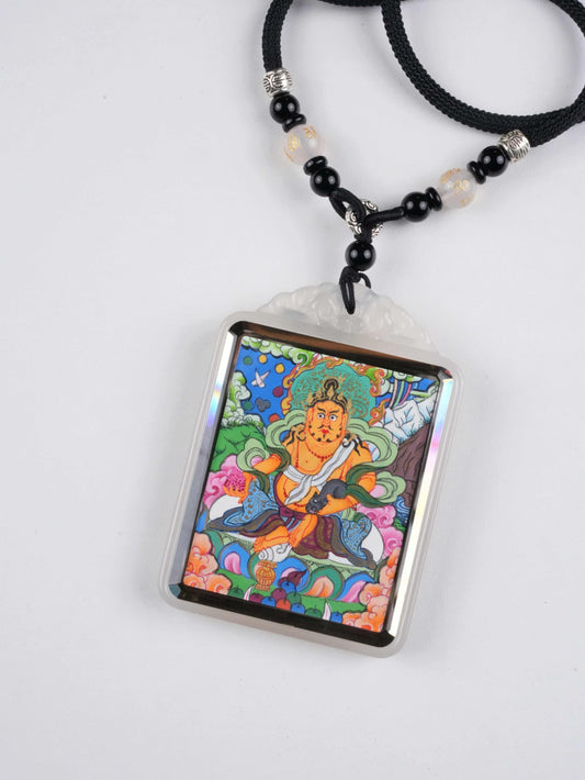 Yellow Jambhala thangka painting with natural mineral pigments - authentic Tibetan Buddhist craftsmanship