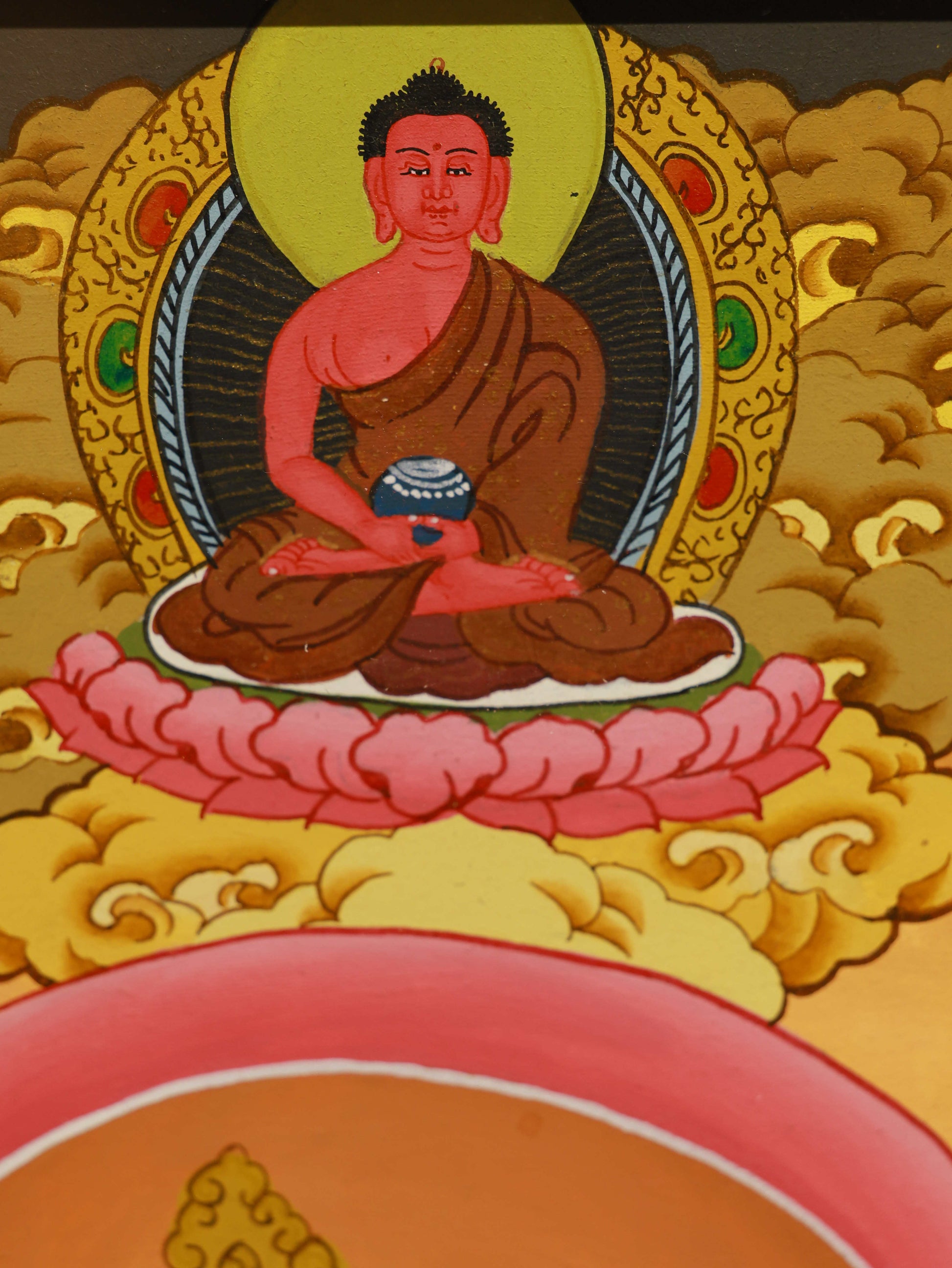 Handmade sacred Yellow Dzambhala Thangka for abundance and good fortune.