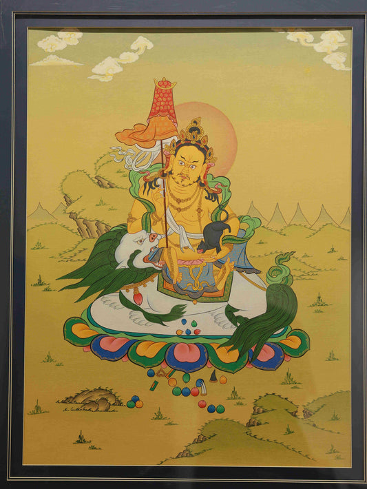 Tibetan Buddhist Yellow Jambhala Thangka Painting - Wealth Deity Art