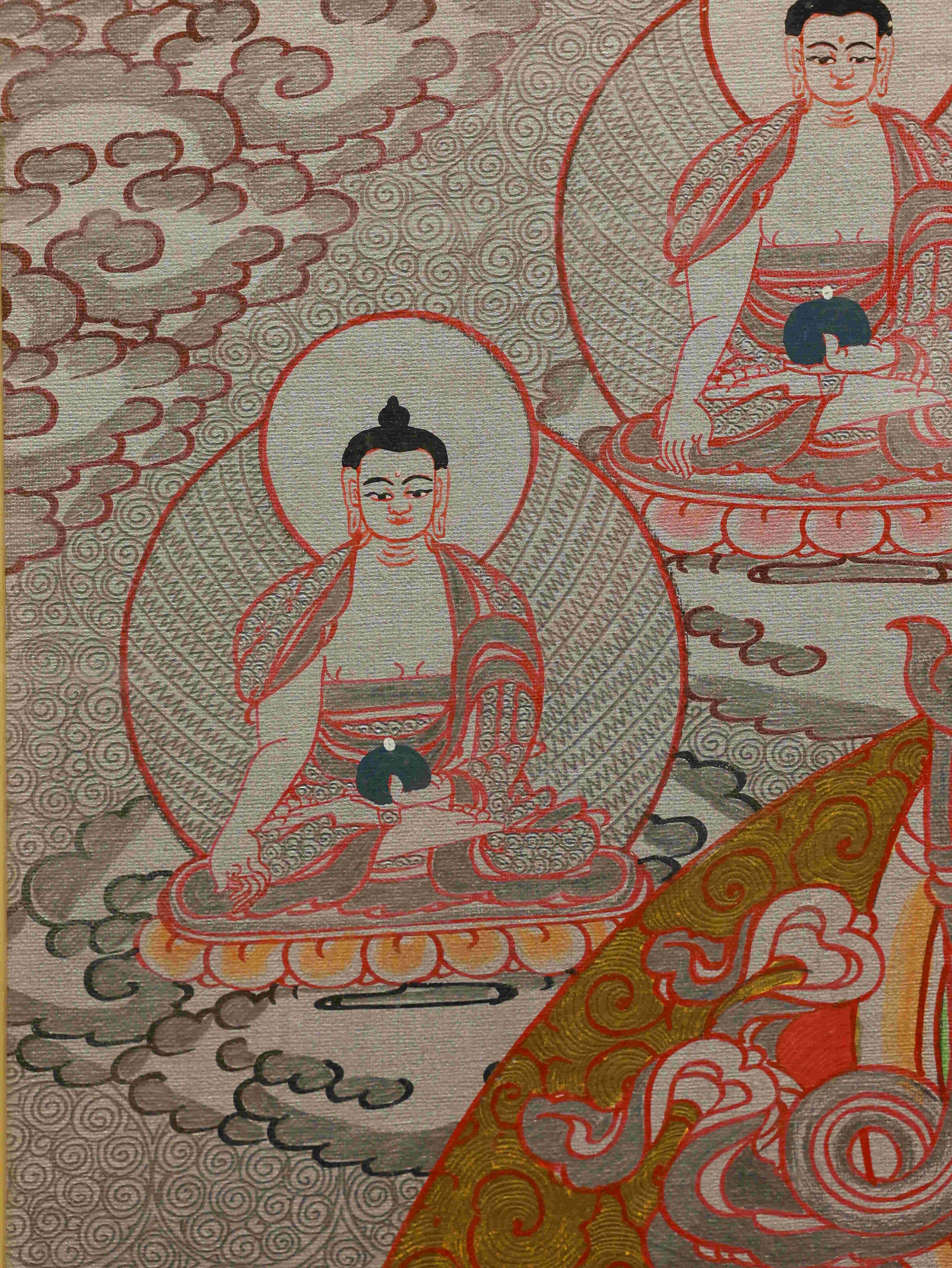 Traditional Tibetan Yellow Jambhala Thangka on canvas for good fortune.