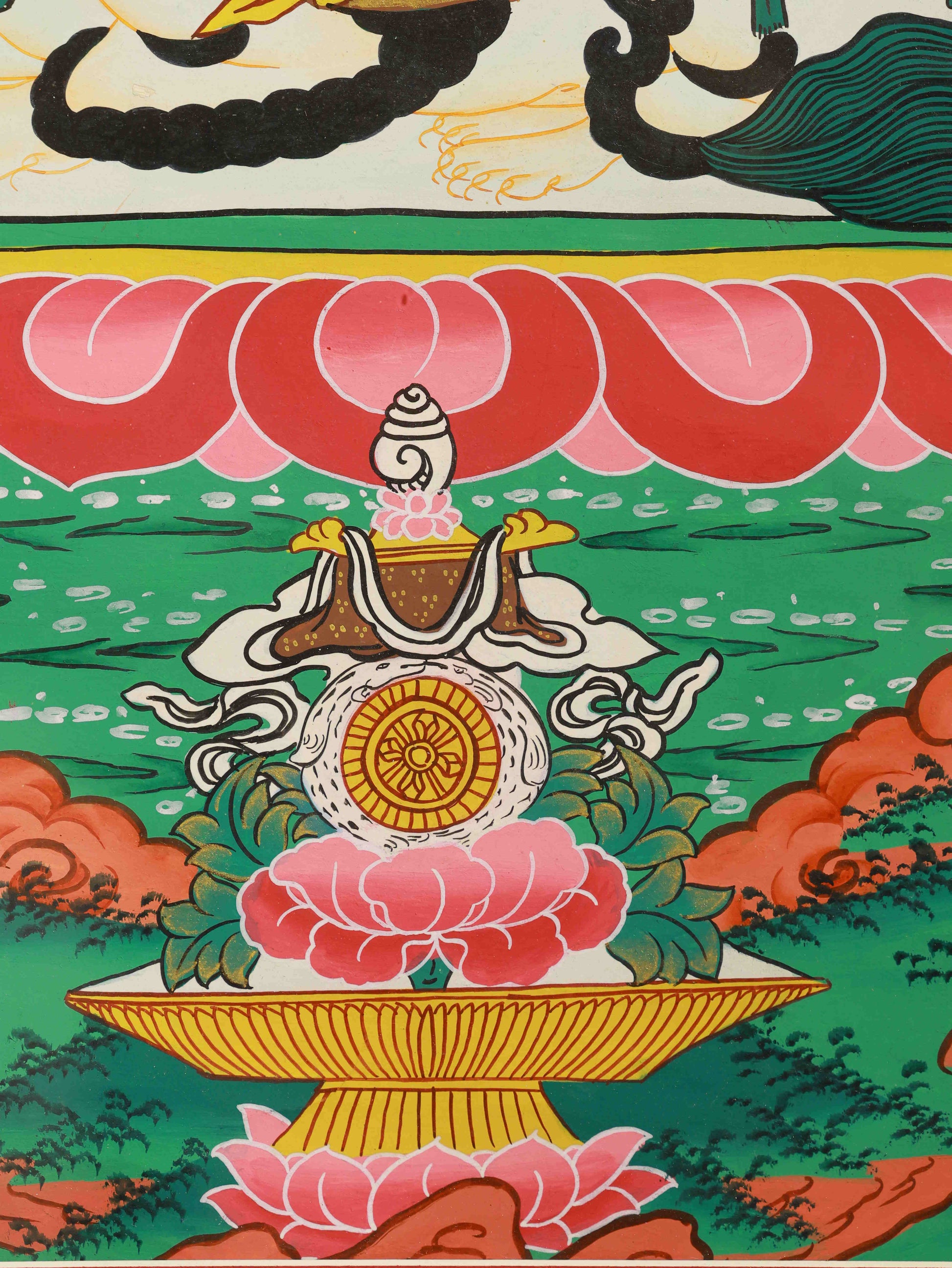 Yellow Dzambhala Thangka – Handmade Tibetan art for success, protection, and prosperity.