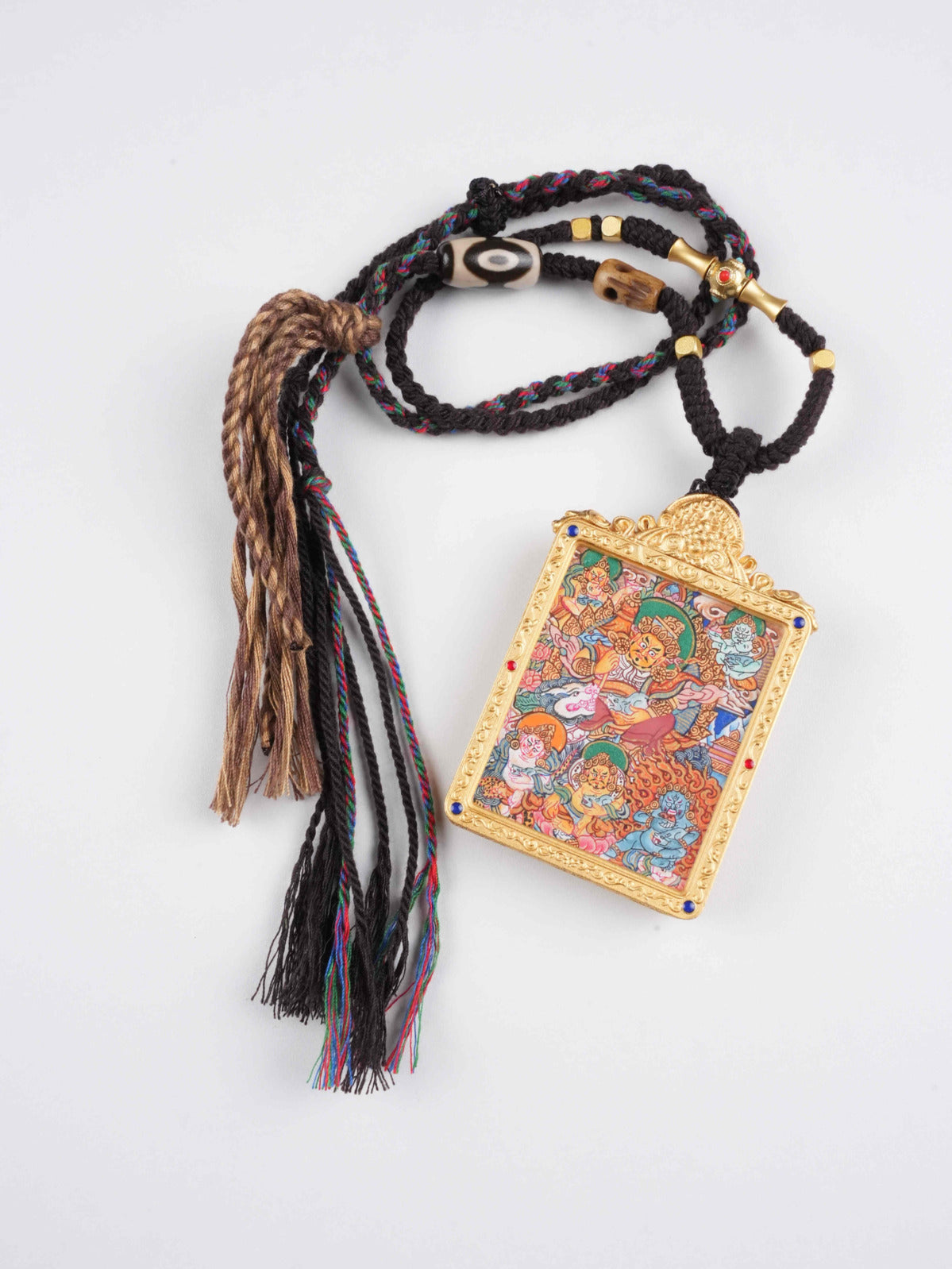 Wealth-attracting Yellow Jambhala thangka amulet, pure hand-painted Tibetan Buddhist art piece