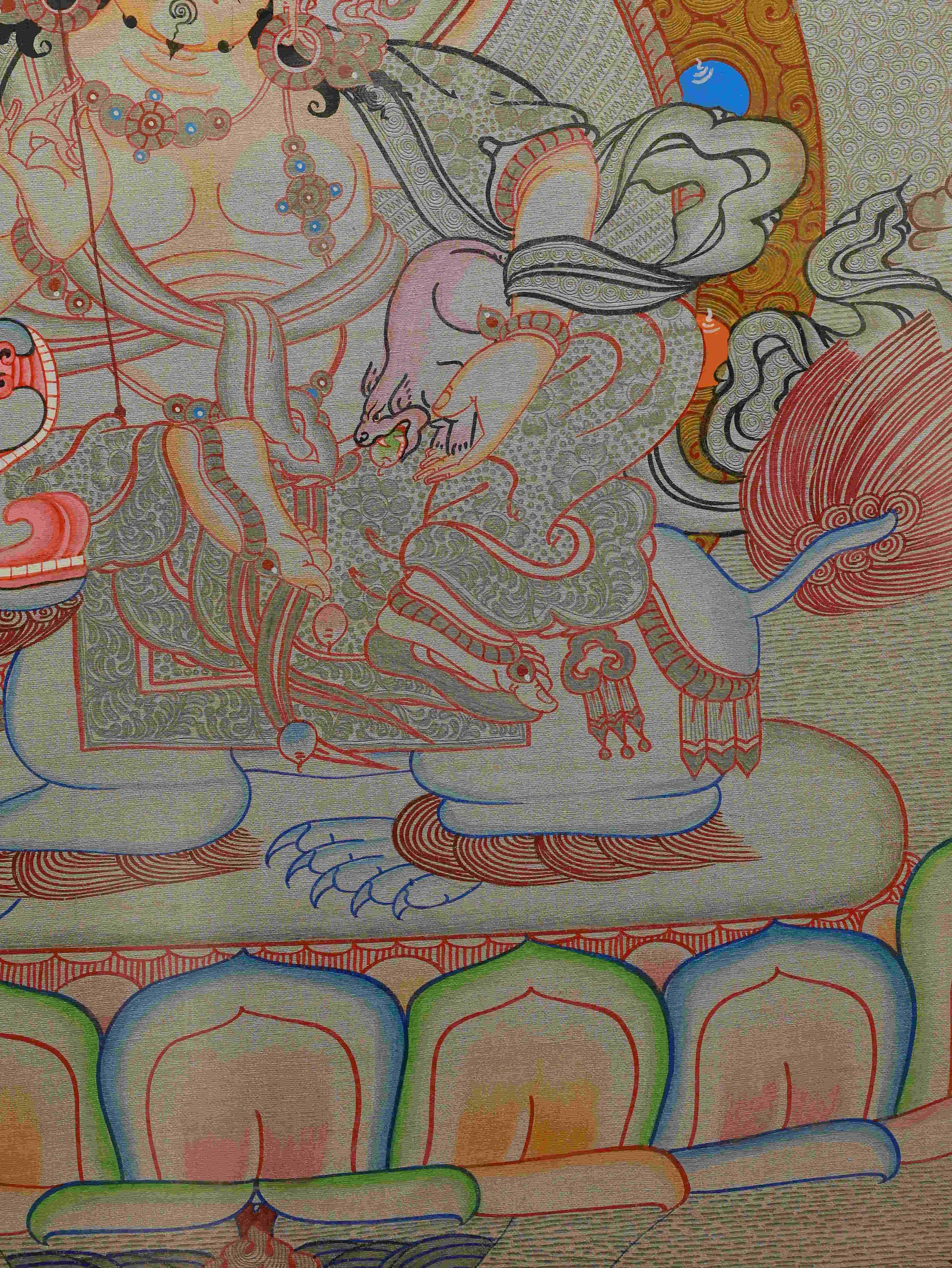 Authentic handmade Yellow Dzambhala Thangka painting for home or office.