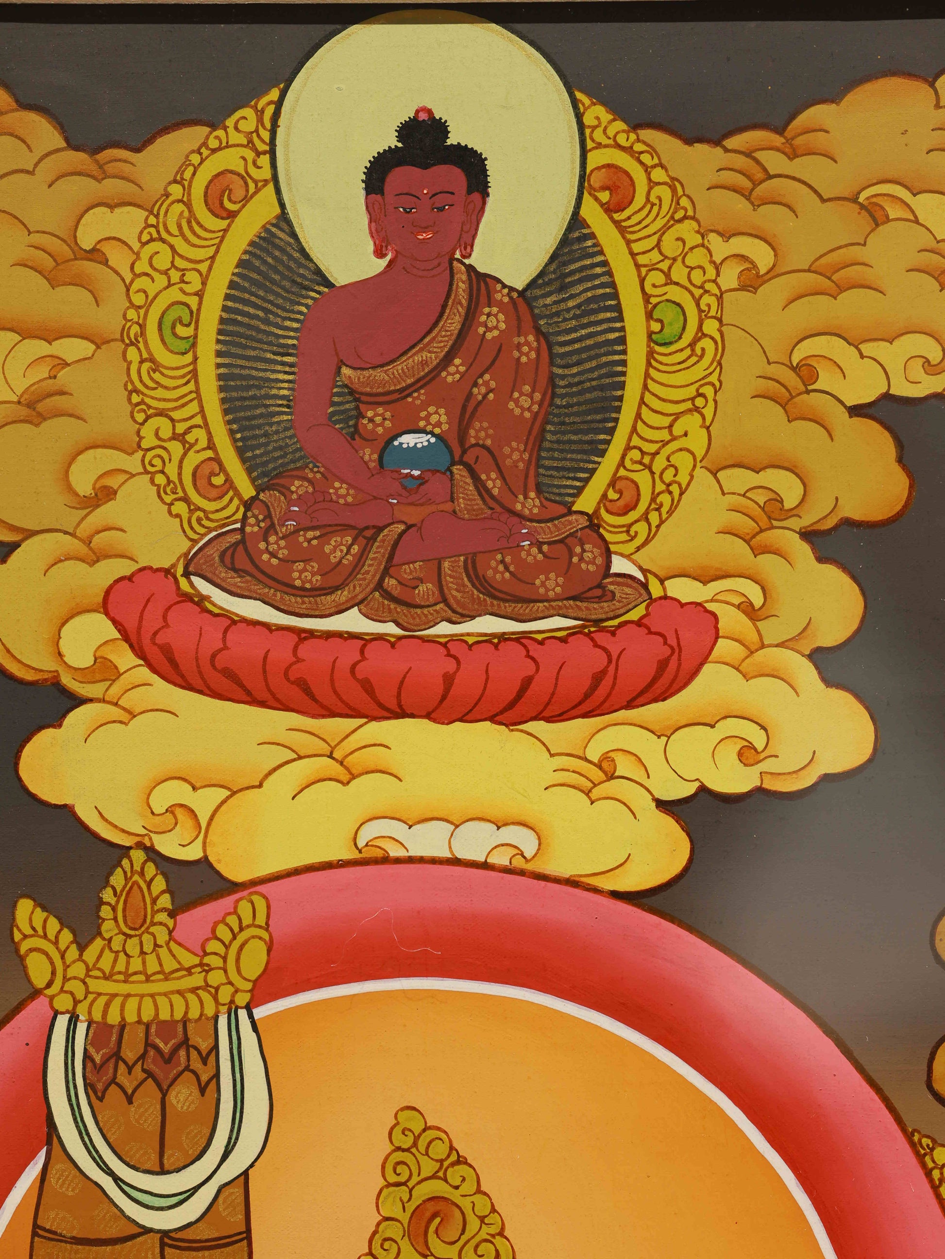 Handcrafted Tibetan Buddhist Yellow Dzambhala Thangka – Sacred Wealth Deity Art