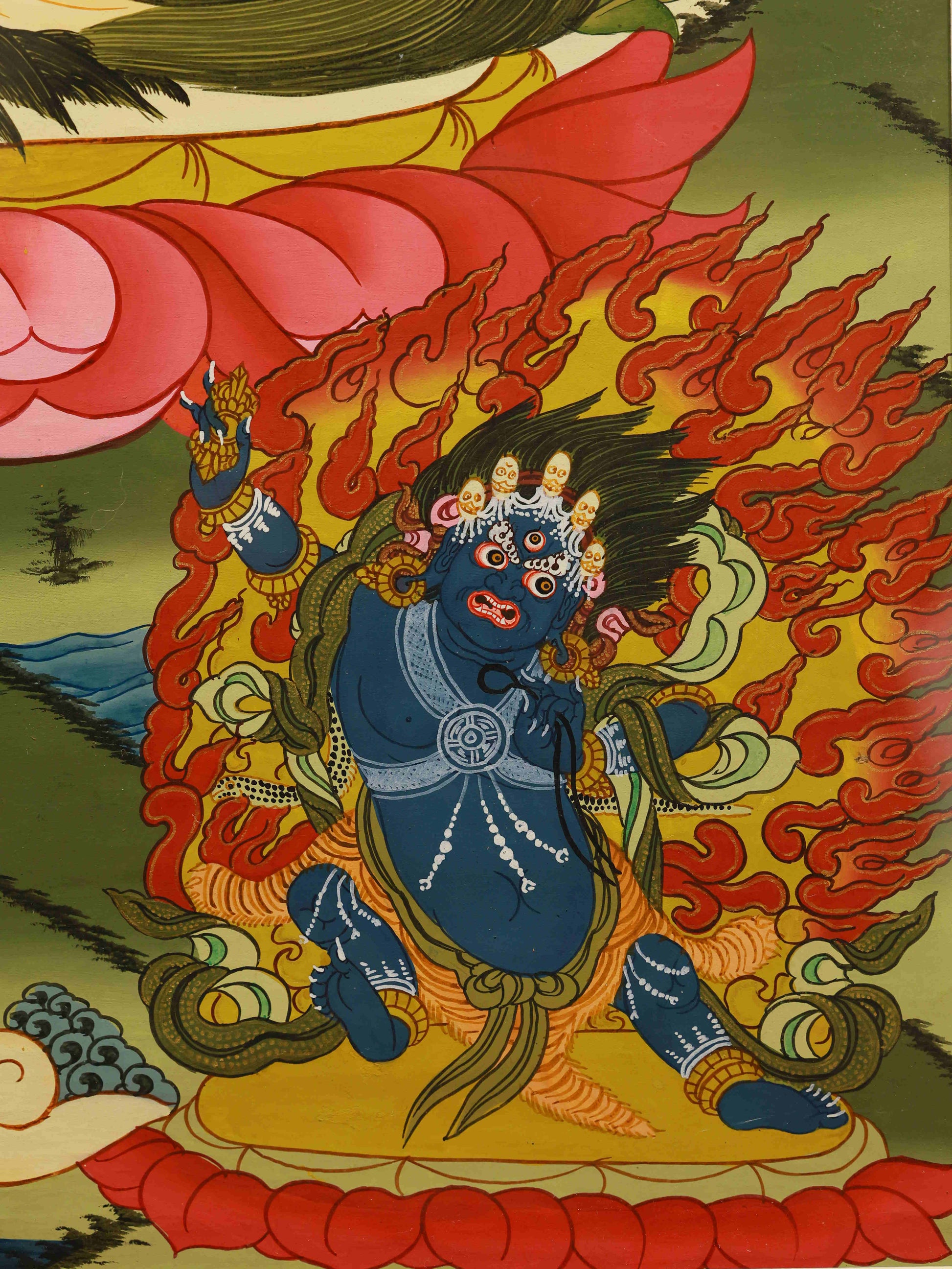 Tibetan Thangka Painting of Yellow Dzambhala – Handmade Spiritual Art for Abundance