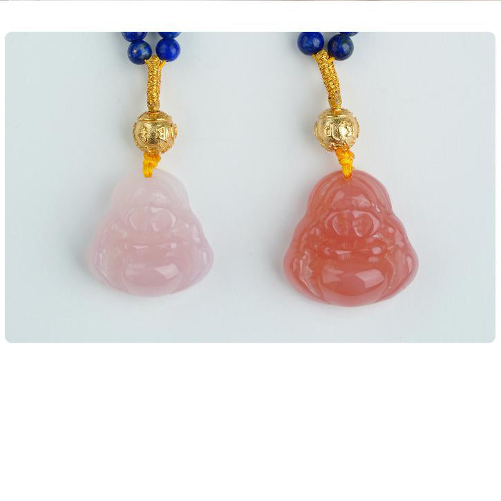 Tibetan Buddhist Handmade Lapis Agate Necklace with Jade, Amber, and 925 Silver – Spiritual Protection Talisman